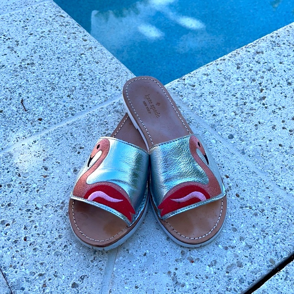 Kate Spade Iggy Flamingo Slides in Silver